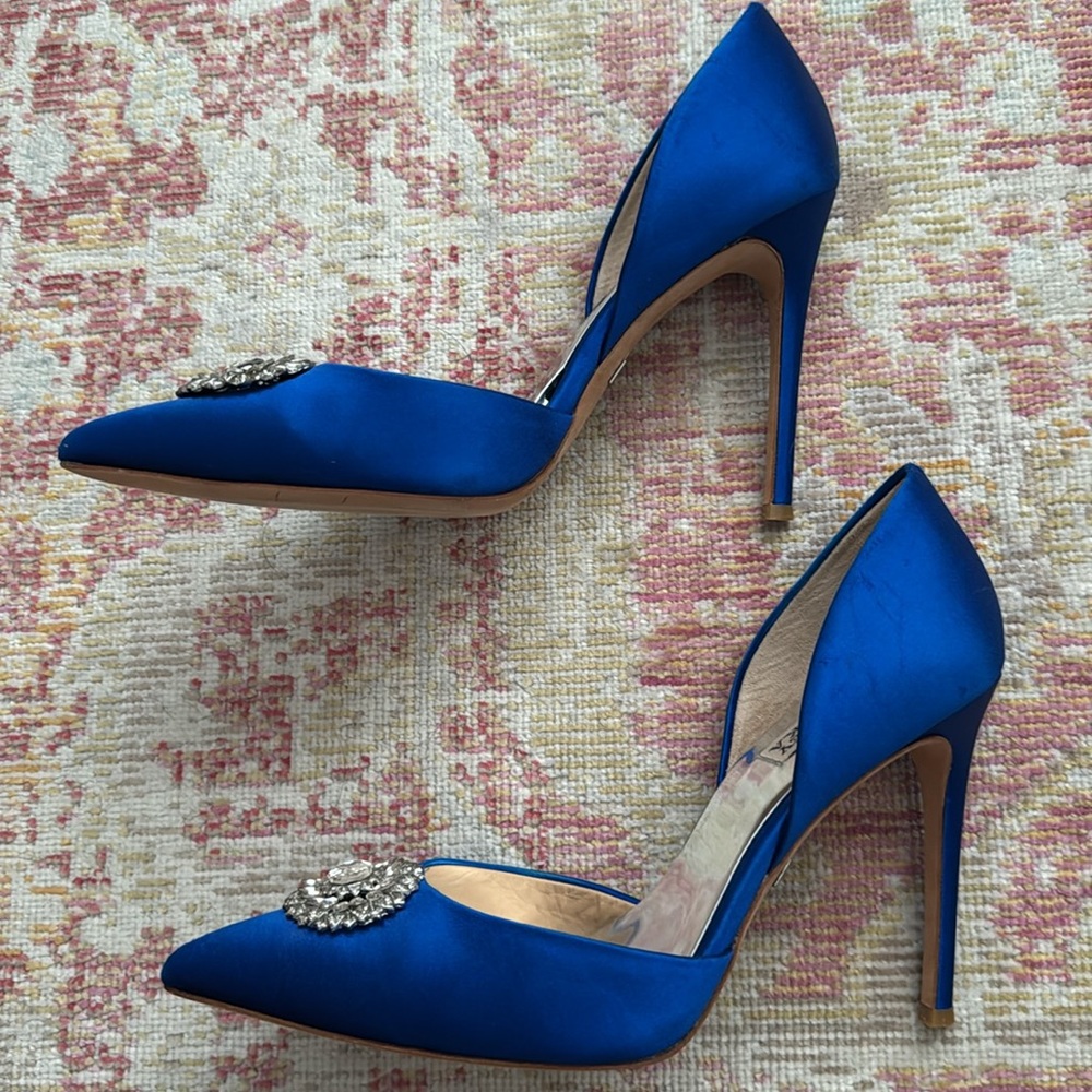 Badgley Mischka Blue Satin Heels - Picture 2 of 11